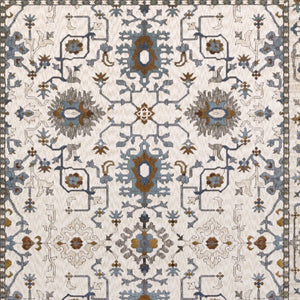 HomeRoots 5' Elegant Ivory Oriental Area Rug with Burnt Orange and Blue Accents - Stain & Fade Resistant 7' X 10' 574817