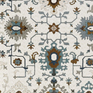 HomeRoots 5' Elegant Ivory Oriental Area Rug with Burnt Orange and Blue Accents - Stain & Fade Resistant 8' X 11' 574818