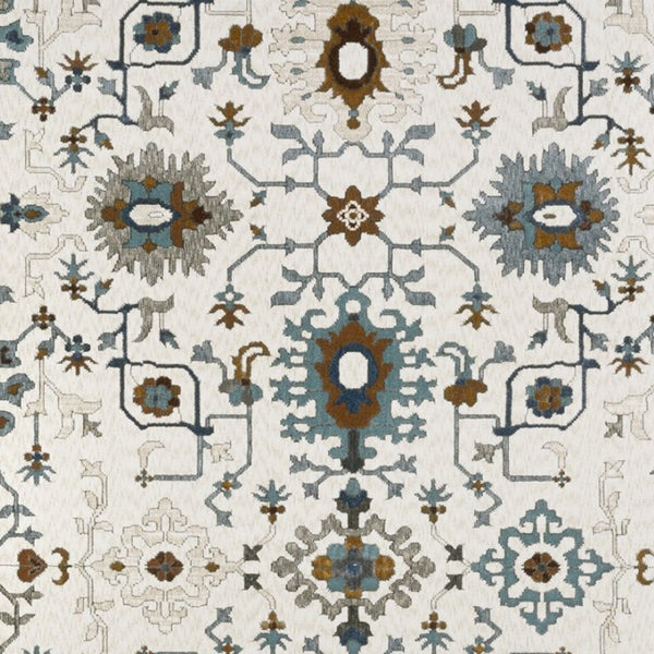 HomeRoots 5' Elegant Ivory Oriental Area Rug with Burnt Orange and Blue Accents - Stain & Fade Resistant 8' X 11' 574818