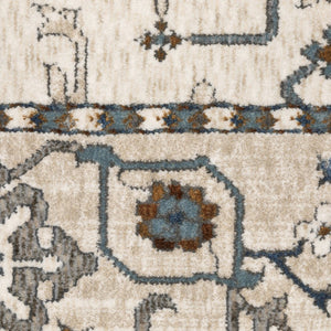 HomeRoots 5' Elegant Ivory Oriental Area Rug with Burnt Orange and Blue Accents - Stain & Fade Resistant 8' X 11' 574818