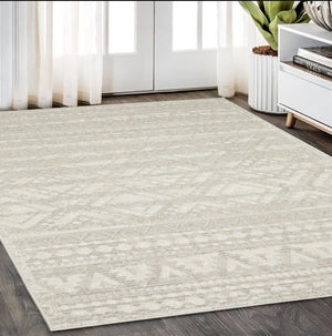 HomeRoots 5' Beige and Ivory Tribal Area Rug - Durable, Stain-Resistant Design for Stylish Living Spaces 5' X 8' 574819