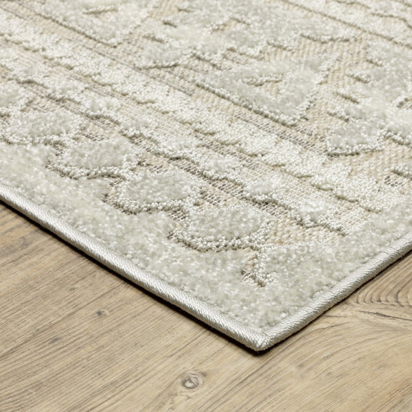 HomeRoots 5' Beige and Ivory Tribal Area Rug - Durable, Stain-Resistant Design for Stylish Living Spaces 10' X 13' 574820