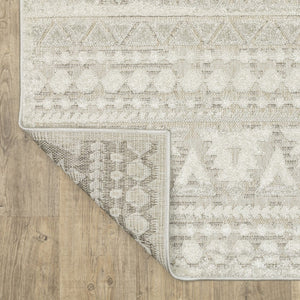 HomeRoots 5' Beige and Ivory Tribal Area Rug - Durable, Stain-Resistant Design for Stylish Living Spaces 10' X 13' 574820