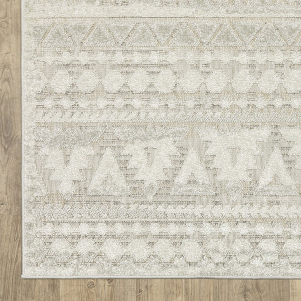 HomeRoots 5' Beige and Ivory Tribal Area Rug - Durable, Stain-Resistant Design for Stylish Living Spaces 10' X 13' 574820