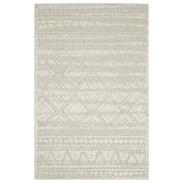 HomeRoots 5' Beige and Ivory Tribal Area Rug - Durable, Stain-Resistant Design for Stylish Living Spaces 8' X 11' 574822