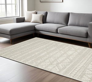 HomeRoots 5' Beige and Ivory Tribal Area Rug - Durable, Stain-Resistant Design for Stylish Living Spaces 8' X 11' 574822