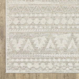 HomeRoots 5' Beige and Ivory Tribal Area Rug - Durable, Stain-Resistant Design for Stylish Living Spaces 8' X 11' 574822