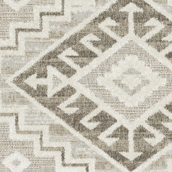 HomeRoots 5' Chic Beige and Brown Tribal Area Rug - Durable, Stain-Resistant Design for Any Stylish Space 5' X 8' 574827