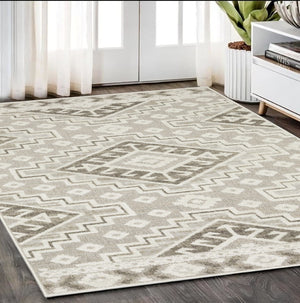 HomeRoots 5' Chic Beige and Brown Tribal Area Rug - Durable, Stain-Resistant Design for Any Stylish Space 5' X 8' 574827