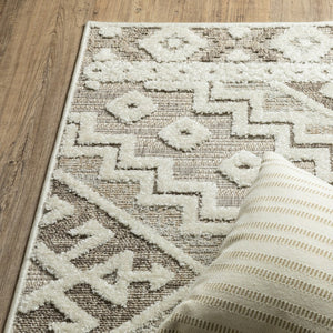 HomeRoots 5' Chic Beige and Brown Tribal Area Rug - Durable, Stain-Resistant Design for Any Stylish Space 5' X 8' 574827