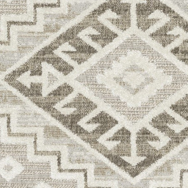 HomeRoots 5' Chic Beige and Brown Tribal Area Rug - Durable, Stain-Resistant Design for Any Stylish Space 10' X 13' 574828