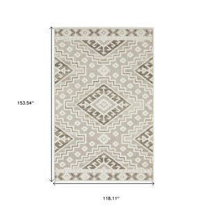 HomeRoots 5' Chic Beige and Brown Tribal Area Rug - Durable, Stain-Resistant Design for Any Stylish Space 10' X 13' 574828