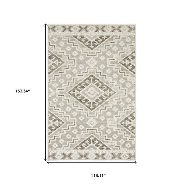 HomeRoots 5' Chic Beige and Brown Tribal Area Rug - Durable, Stain-Resistant Design for Any Stylish Space 10' X 13' 574828
