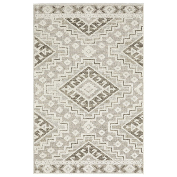 HomeRoots 5' Chic Beige and Brown Tribal Area Rug - Durable, Stain-Resistant Design for Any Stylish Space 8' X 11' 574830