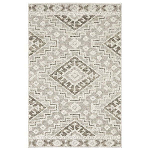 HomeRoots 5' Chic Beige and Brown Tribal Area Rug - Durable, Stain-Resistant Design for Any Stylish Space 8' X 11' 574830