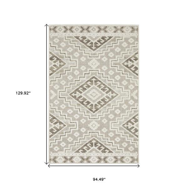 HomeRoots 5' Chic Beige and Brown Tribal Area Rug - Durable, Stain-Resistant Design for Any Stylish Space 8' X 11' 574830