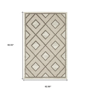HomeRoots 5' Stylish Beige and Brown Geometric Area Rug – Modern, Stain-Resistant, Durable for Everyday Living 5' X 8' 574831