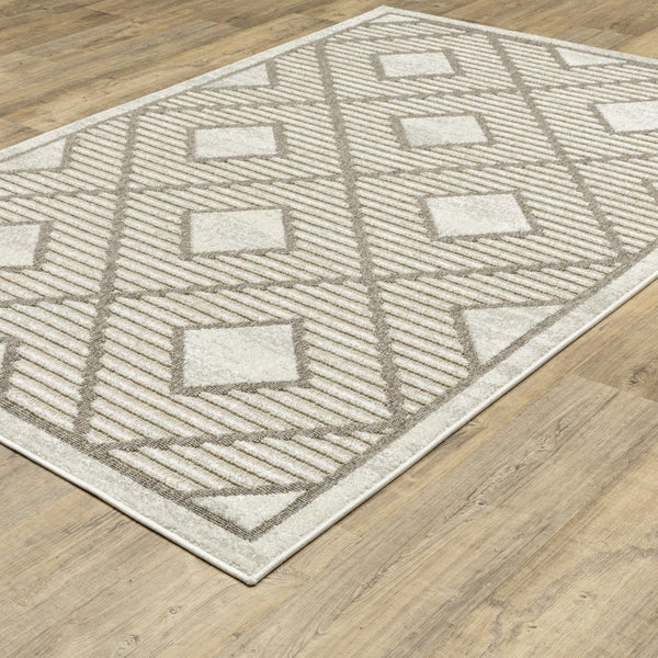 HomeRoots 5' Stylish Beige and Brown Geometric Area Rug – Modern, Stain-Resistant, Durable for Everyday Living 10' X 13' 574832