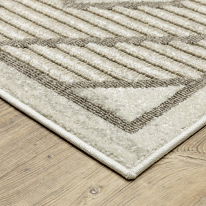 HomeRoots 5' Stylish Beige and Brown Geometric Area Rug – Modern, Stain-Resistant, Durable for Everyday Living 7' X 10' 574833