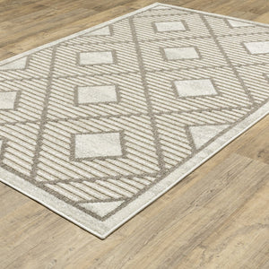 HomeRoots 5' Stylish Beige and Brown Geometric Area Rug – Modern, Stain-Resistant, Durable for Everyday Living 7' X 10' 574833