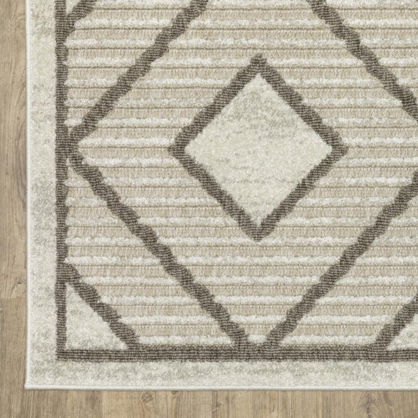HomeRoots 5' Stylish Beige and Brown Geometric Area Rug – Modern, Stain-Resistant, Durable for Everyday Living 7' X 10' 574833