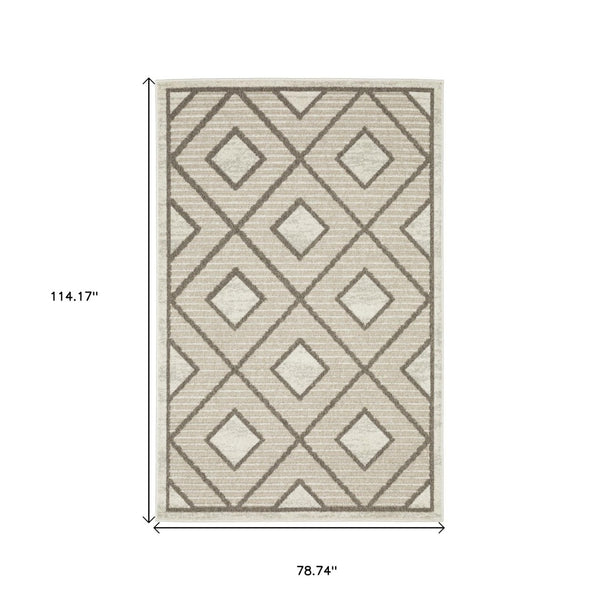 HomeRoots 5' Stylish Beige and Brown Geometric Area Rug – Modern, Stain-Resistant, Durable for Everyday Living 7' X 10' 574833
