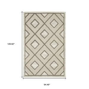 HomeRoots 5' Stylish Beige and Brown Geometric Area Rug – Modern, Stain-Resistant, Durable for Everyday Living 8' X 11' 574834