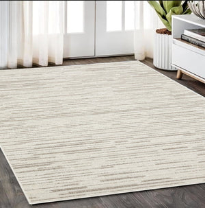 HomeRoots 5' Distressed Ivory and Brown Striped Area Rug - Durable, Stain-Resistant, Perfect for Any Space 5' X 8' 574835