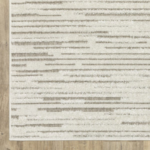 HomeRoots 5' Distressed Ivory and Brown Striped Area Rug - Durable, Stain-Resistant, Perfect for Any Space 7' X 10' 574837
