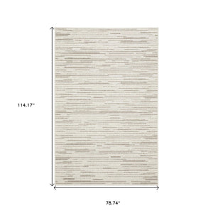HomeRoots 5' Distressed Ivory and Brown Striped Area Rug - Durable, Stain-Resistant, Perfect for Any Space 7' X 10' 574837