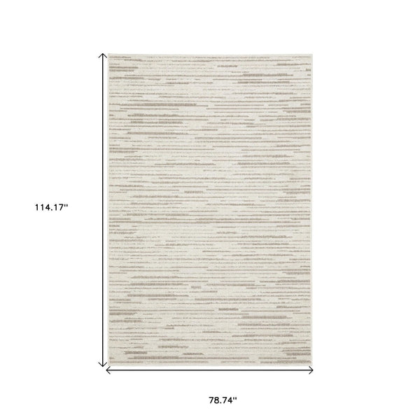 HomeRoots 5' Distressed Ivory and Brown Striped Area Rug - Durable, Stain-Resistant, Perfect for Any Space 7' X 10' 574837