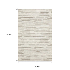 HomeRoots 5' Distressed Ivory and Brown Striped Area Rug - Durable, Stain-Resistant, Perfect for Any Space 8' X 11' 574838