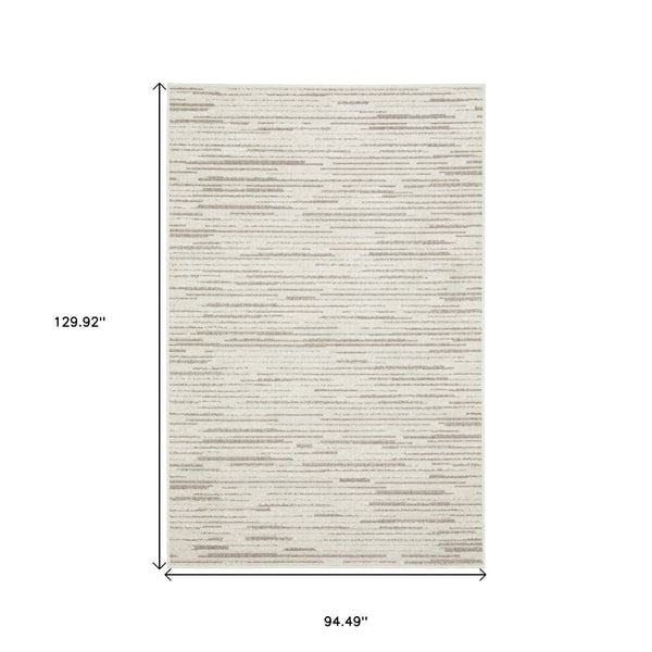 HomeRoots 5' Distressed Ivory and Brown Striped Area Rug - Durable, Stain-Resistant, Perfect for Any Space 8' X 11' 574838