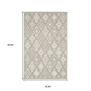 HomeRoots 5' Timeless Beige and Gray Oriental Area Rug - Stain Resistant, Durable, Perfect for High-Traffic Spaces 5' X 8' 574839