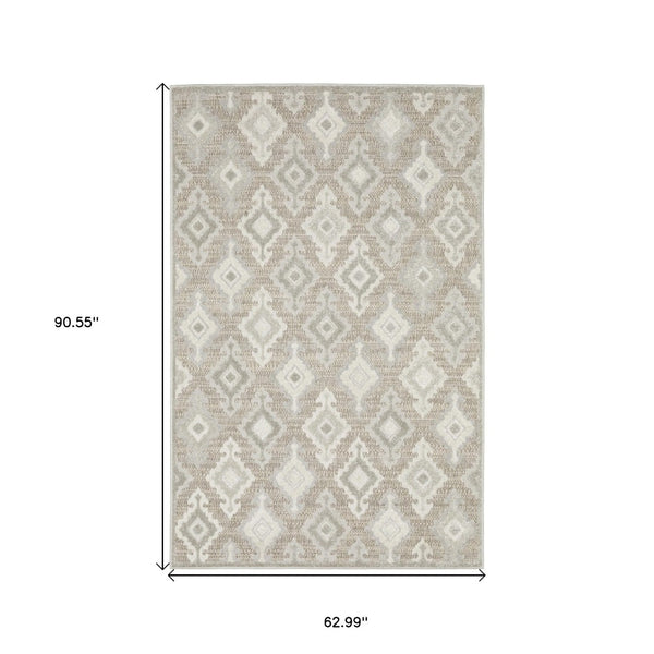 HomeRoots 5' Timeless Beige and Gray Oriental Area Rug - Stain Resistant, Durable, Perfect for High-Traffic Spaces 5' X 8' 574839