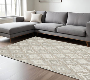 HomeRoots 5' Timeless Beige and Gray Oriental Area Rug - Stain Resistant, Durable, Perfect for High-Traffic Spaces 10' X 13' 574840