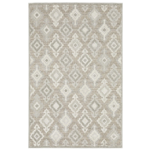 HomeRoots 5' Timeless Beige and Gray Oriental Area Rug - Stain Resistant, Durable, Perfect for High-Traffic Spaces 7' X 10' 574841
