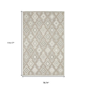 HomeRoots 5' Timeless Beige and Gray Oriental Area Rug - Stain Resistant, Durable, Perfect for High-Traffic Spaces 7' X 10' 574841