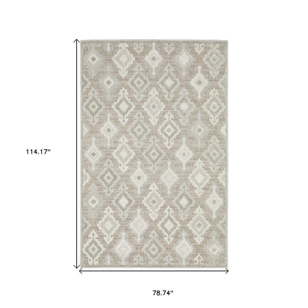 HomeRoots 5' Timeless Beige and Gray Oriental Area Rug - Stain Resistant, Durable, Perfect for High-Traffic Spaces 7' X 10' 574841