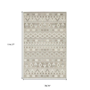 Homeroots 5' Geometric Power Loom Area Rug In Beige And Gray - Stylish, Stain-resistant Decor For Any Space 7' X 10' Polypropylene 574845