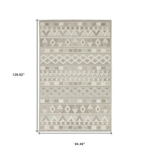 Homeroots 5' Geometric Power Loom Area Rug In Beige And Gray - Stylish, Stain-resistant Decor For Any Space 8' X 11' Polypropylene 574846