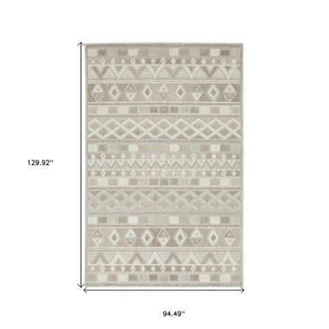 Homeroots 5' Geometric Power Loom Area Rug In Beige And Gray - Stylish, Stain-resistant Decor For Any Space 8' X 11' Polypropylene 574846