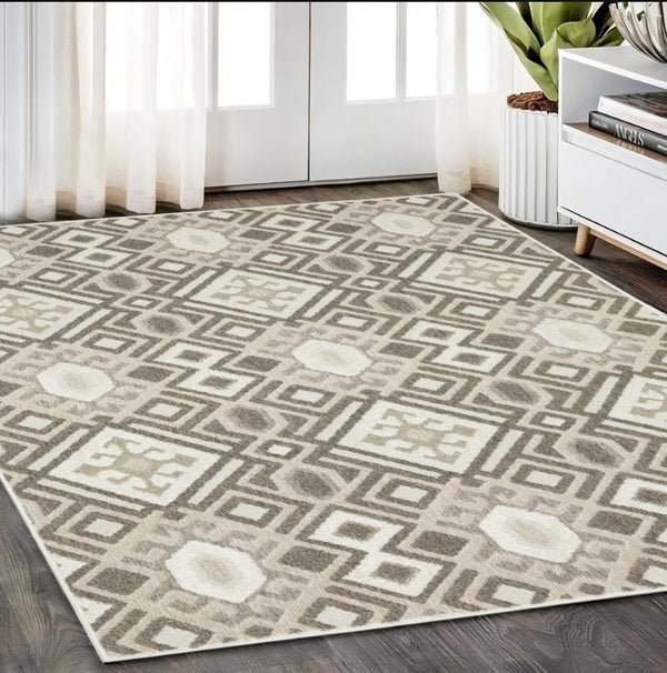 HomeRoots 5' Elegant Brown and Beige Tribal Area Rug - Durable, Stain-Resistant Design for Any Room Decor 5' X 8' 574847