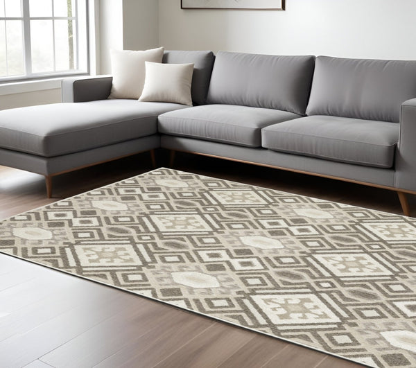 HomeRoots 5' Elegant Brown and Beige Tribal Area Rug - Durable, Stain-Resistant Design for Any Room Decor 10' X 13' 574848