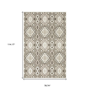 HomeRoots 5' Elegant Brown and Beige Tribal Area Rug - Durable, Stain-Resistant Design for Any Room Decor 7' X 10' 574849