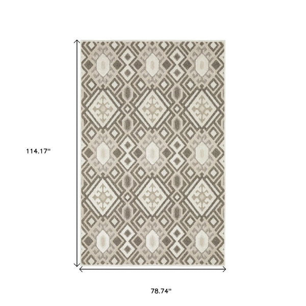 HomeRoots 5' Elegant Brown and Beige Tribal Area Rug - Durable, Stain-Resistant Design for Any Room Decor 7' X 10' 574849