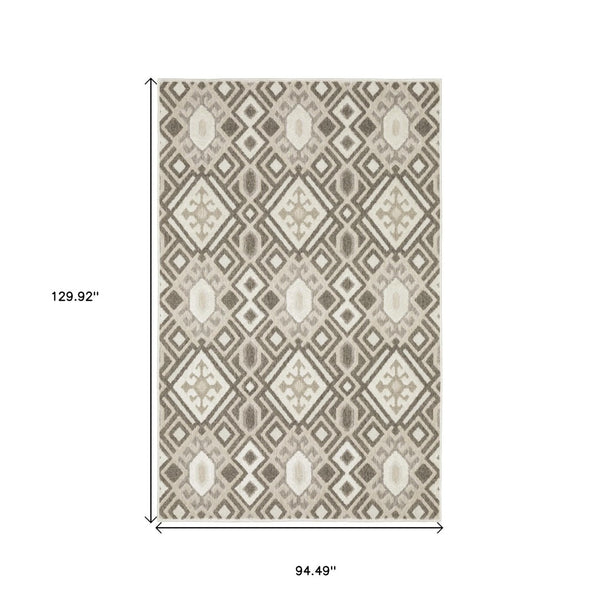 HomeRoots 5' Elegant Brown and Beige Tribal Area Rug - Durable, Stain-Resistant Design for Any Room Decor 8' X 11' 574850