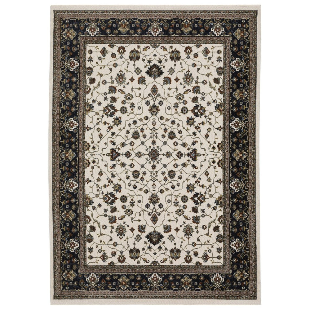 HomeRoots 5' Elegant Ivory Oriental Area Rug with Fringed Edges - Durable, Stain-Resistant & Timeless Design 5' X 8' 574851