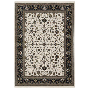 HomeRoots 5' Elegant Ivory Oriental Area Rug with Fringed Edges - Durable, Stain-Resistant & Timeless Design 5' X 8' 574851