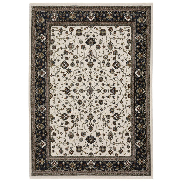 HomeRoots 5' Elegant Ivory Oriental Area Rug with Fringed Edges - Durable, Stain-Resistant & Timeless Design 5' X 8' 574851